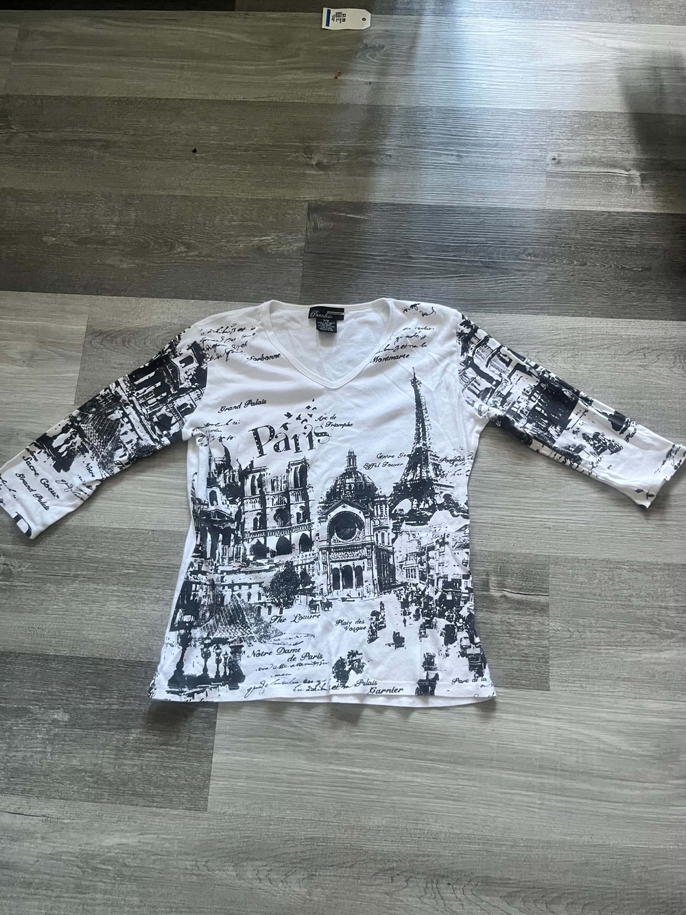 Paris Graphic V-Neck Kids Top - White & Black